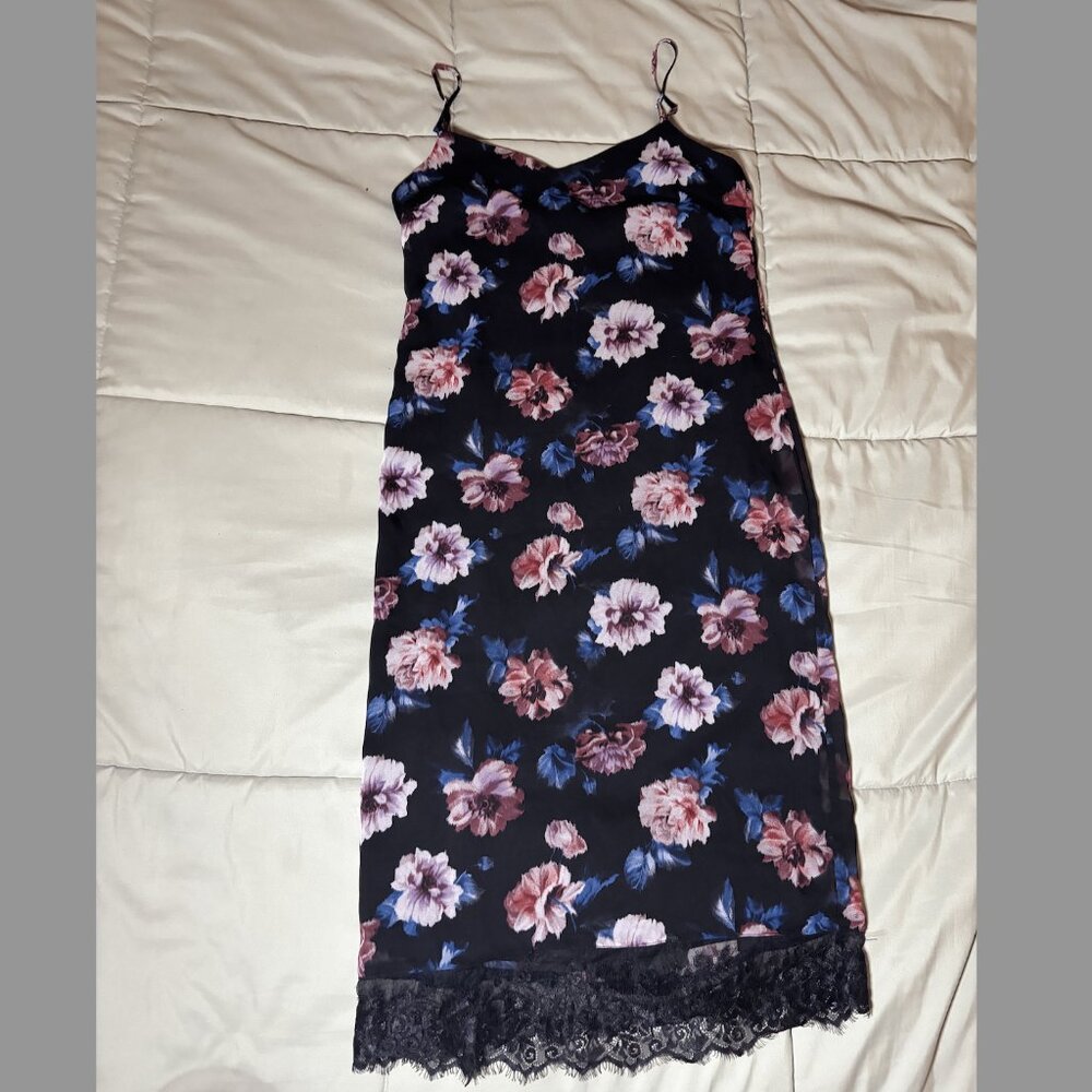 Zara Black Floral Midi Dress w/ Lace Details